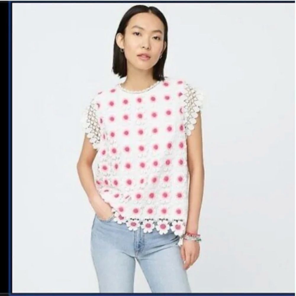 J. Crew Floral crochet sleeveless top White Pink Sz XS